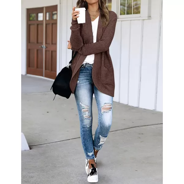 imageZESICA Womens 2024 Fall Winter Long Sleeve Open Front Casual Lightweight Soft Knit Cardigan Sweater OuterwearCoffee