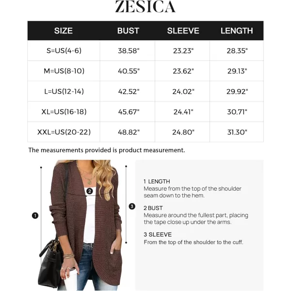 imageZESICA Womens 2024 Fall Winter Long Sleeve Open Front Casual Lightweight Soft Knit Cardigan Sweater OuterwearCoffee