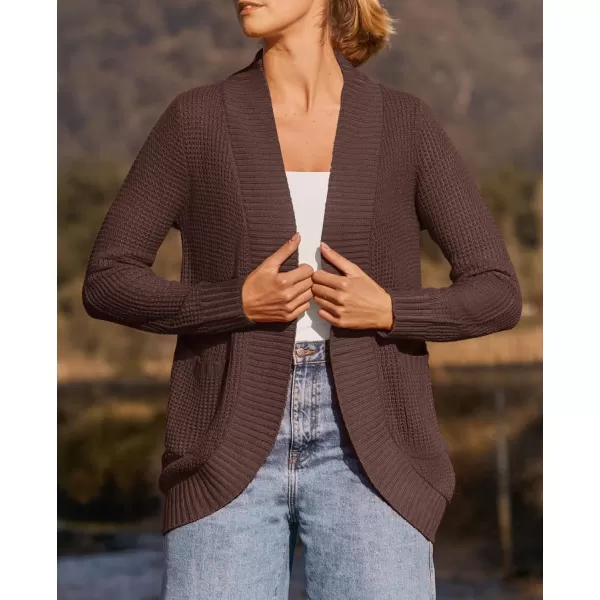 imageZESICA Womens 2024 Fall Winter Long Sleeve Open Front Casual Lightweight Soft Knit Cardigan Sweater OuterwearCoffee