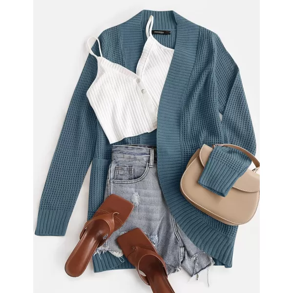 imageZESICA Womens 2024 Fall Winter Long Sleeve Open Front Casual Lightweight Soft Knit Cardigan Sweater OuterwearDustyblue