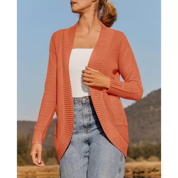 imageZESICA Womens 2024 Fall Winter Long Sleeve Open Front Casual Lightweight Soft Knit Cardigan Sweater OuterwearOrange