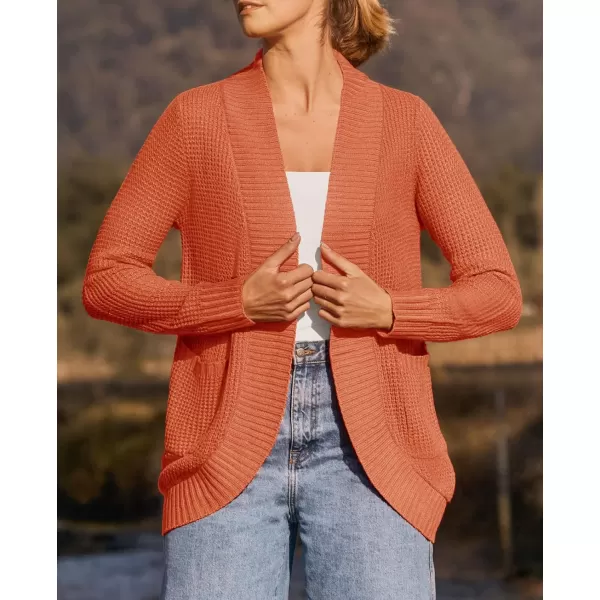 imageZESICA Womens 2024 Fall Winter Long Sleeve Open Front Casual Lightweight Soft Knit Cardigan Sweater OuterwearOrange