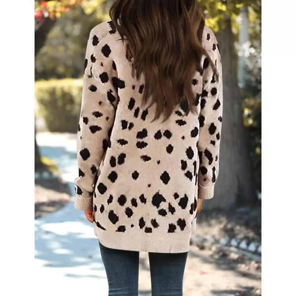 imageZESICA Womens 2024 Fall Winter Long Sleeves Open Front Leopard Print Knitted Sweater Cardigan Coat OutwearA Beige