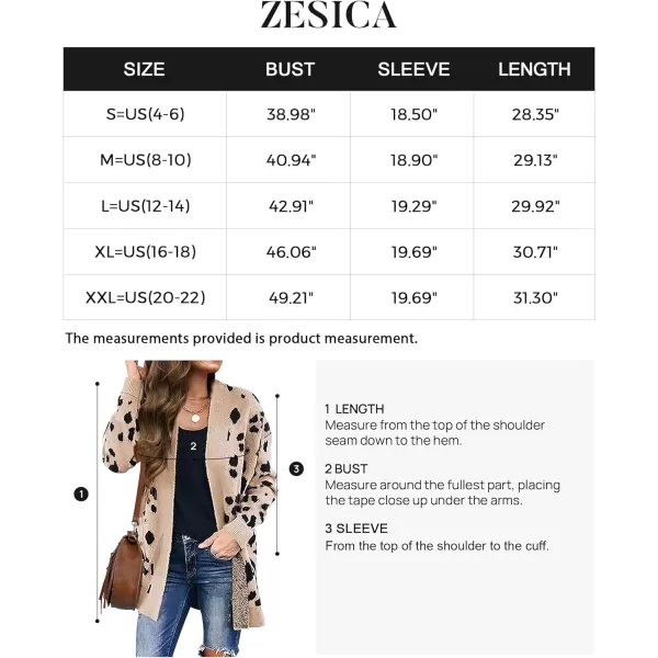 imageZESICA Womens 2024 Fall Winter Long Sleeves Open Front Leopard Print Knitted Sweater Cardigan Coat OutwearA Beige