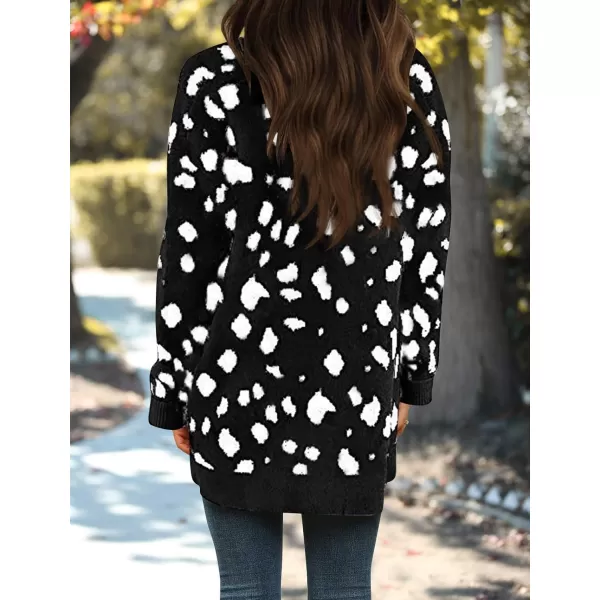 imageZESICA Womens 2024 Fall Winter Long Sleeves Open Front Leopard Print Knitted Sweater Cardigan Coat OutwearA Black