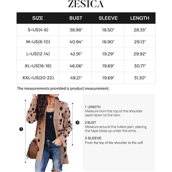 imageZESICA Womens 2024 Fall Winter Long Sleeves Open Front Leopard Print Knitted Sweater Cardigan Coat OutwearA Khaki