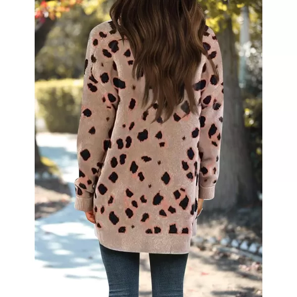 imageZESICA Womens 2024 Fall Winter Long Sleeves Open Front Leopard Print Knitted Sweater Cardigan Coat OutwearA Khaki