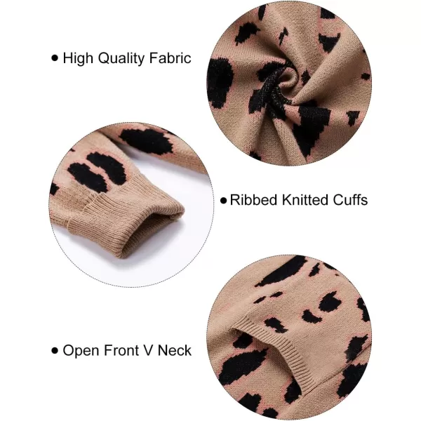 imageZESICA Womens 2024 Fall Winter Long Sleeves Open Front Leopard Print Knitted Sweater Cardigan Coat OutwearA Khaki