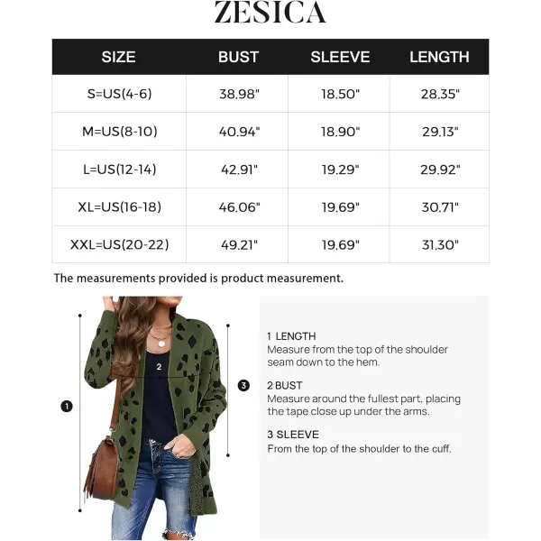imageZESICA Womens 2024 Fall Winter Long Sleeves Open Front Leopard Print Knitted Sweater Cardigan Coat OutwearArmy Green