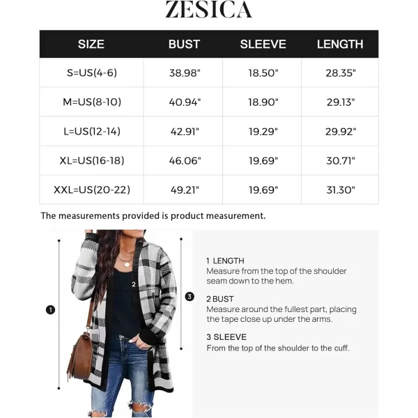 imageZESICA Womens 2024 Fall Winter Long Sleeves Open Front Leopard Print Knitted Sweater Cardigan Coat OutwearBlack Plaid