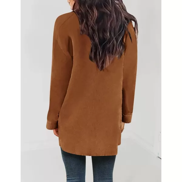 imageZESICA Womens 2024 Fall Winter Long Sleeves Open Front Leopard Print Knitted Sweater Cardigan Coat OutwearCaramel