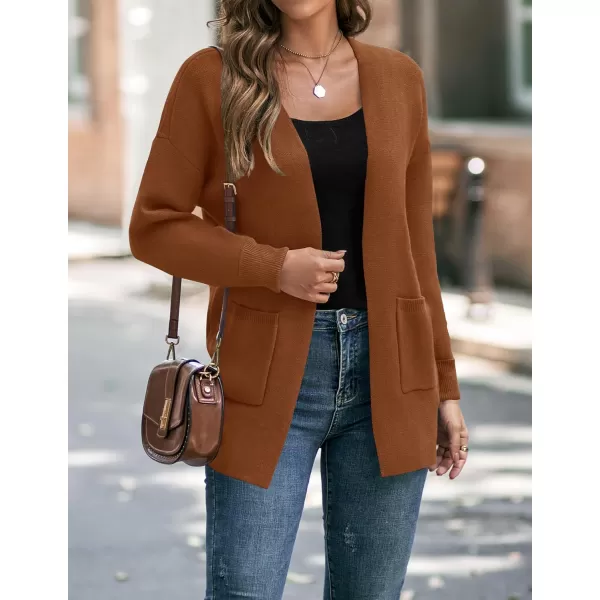 imageZESICA Womens 2024 Fall Winter Long Sleeves Open Front Leopard Print Knitted Sweater Cardigan Coat OutwearCaramel