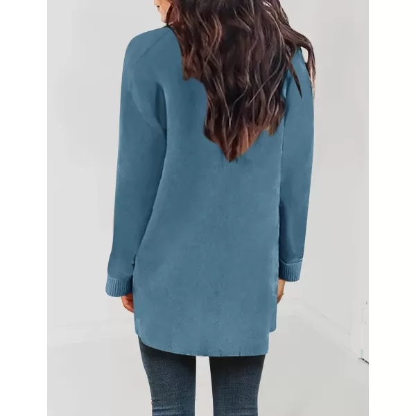 imageZESICA Womens 2024 Fall Winter Long Sleeves Open Front Leopard Print Knitted Sweater Cardigan Coat OutwearDusty Blue
