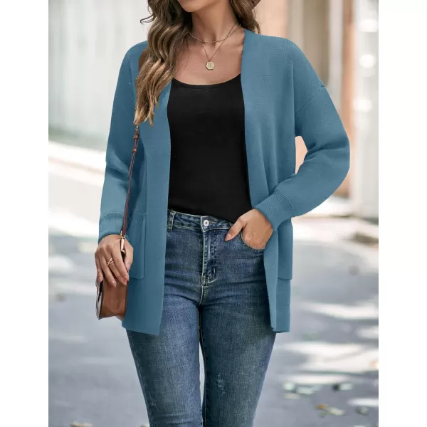 imageZESICA Womens 2024 Fall Winter Long Sleeves Open Front Leopard Print Knitted Sweater Cardigan Coat OutwearDusty Blue