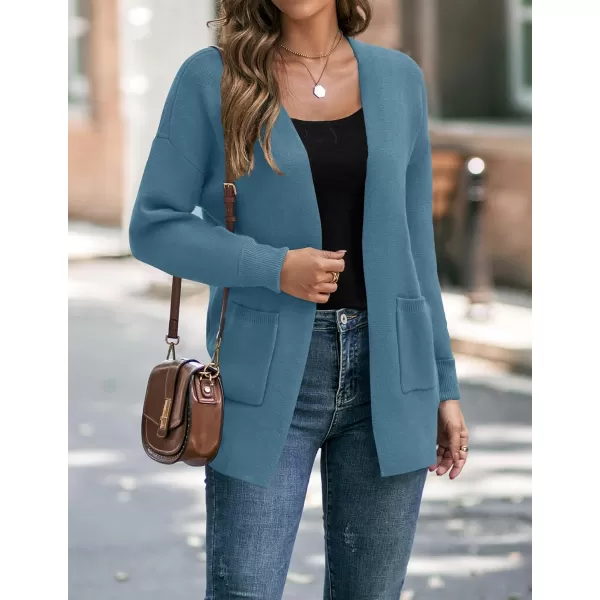 imageZESICA Womens 2024 Fall Winter Long Sleeves Open Front Leopard Print Knitted Sweater Cardigan Coat OutwearDusty Blue