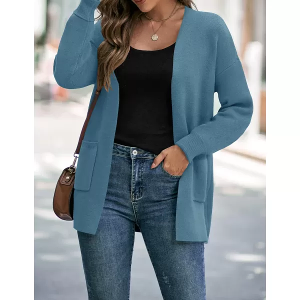 imageZESICA Womens 2024 Fall Winter Long Sleeves Open Front Leopard Print Knitted Sweater Cardigan Coat OutwearDusty Blue