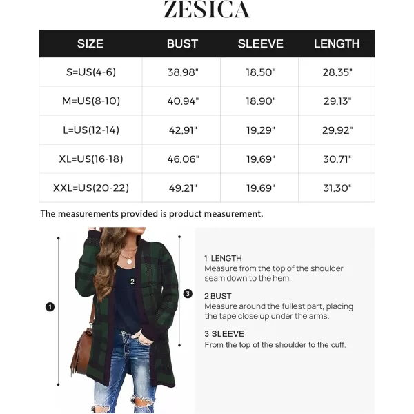 imageZESICA Womens 2024 Fall Winter Long Sleeves Open Front Leopard Print Knitted Sweater Cardigan Coat OutwearGreenplaid