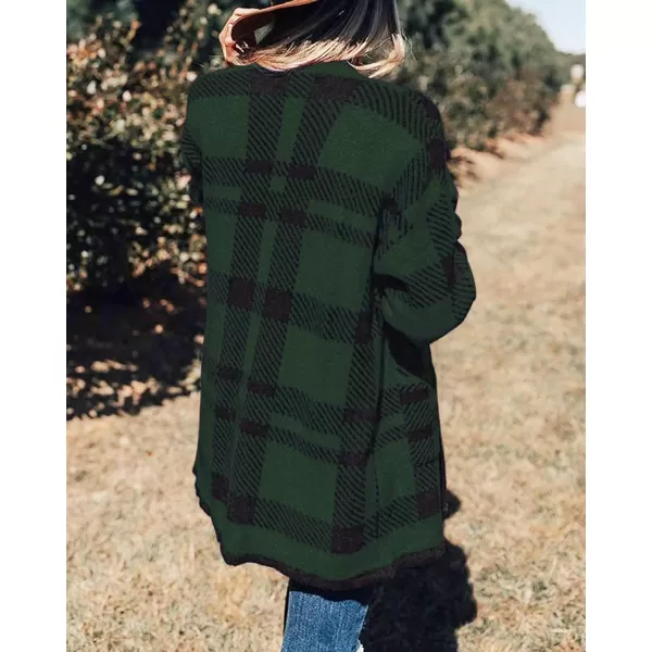imageZESICA Womens 2024 Fall Winter Long Sleeves Open Front Leopard Print Knitted Sweater Cardigan Coat OutwearGreenplaid