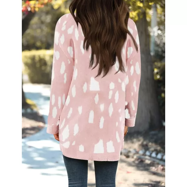 imageZESICA Womens 2024 Fall Winter Long Sleeves Open Front Leopard Print Knitted Sweater Cardigan Coat OutwearPink