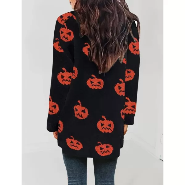 imageZESICA Womens 2024 Fall Winter Long Sleeves Open Front Leopard Print Knitted Sweater Cardigan Coat OutwearPumpkin