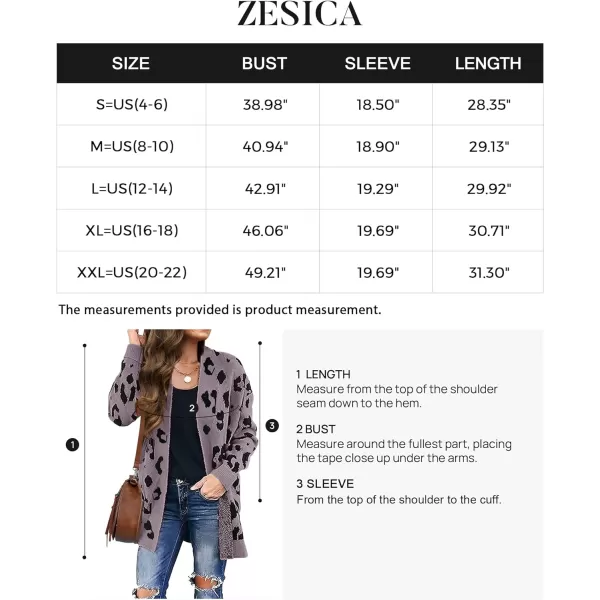 imageZESICA Womens 2024 Fall Winter Long Sleeves Open Front Leopard Print Knitted Sweater Cardigan Coat OutwearPurple