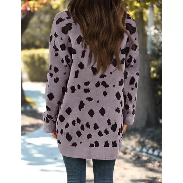 imageZESICA Womens 2024 Fall Winter Long Sleeves Open Front Leopard Print Knitted Sweater Cardigan Coat OutwearPurple