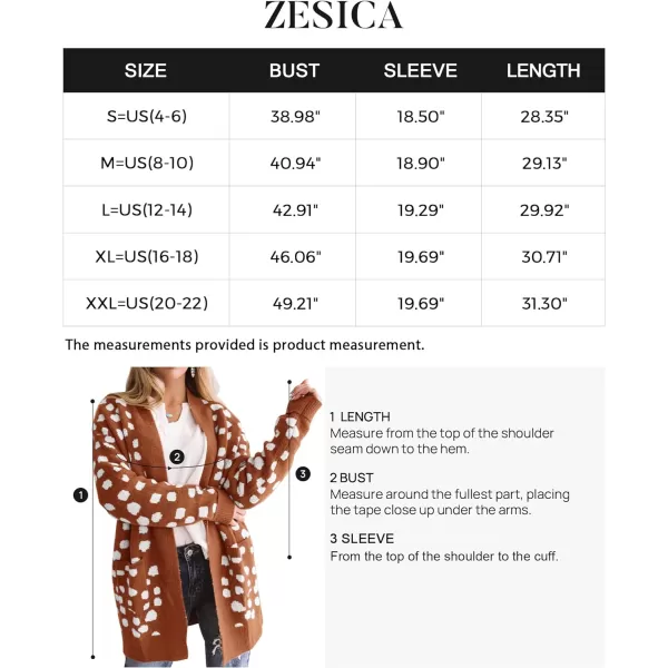 imageZESICA Womens 2024 Fall Winter Long Sleeves Open Front Leopard Print Knitted Sweater Cardigan Coat OutwearRed Brown