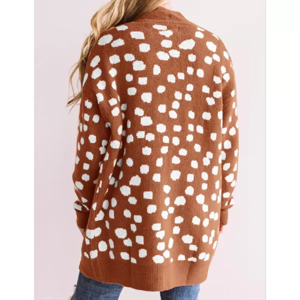 imageZESICA Womens 2024 Fall Winter Long Sleeves Open Front Leopard Print Knitted Sweater Cardigan Coat OutwearRed Brown