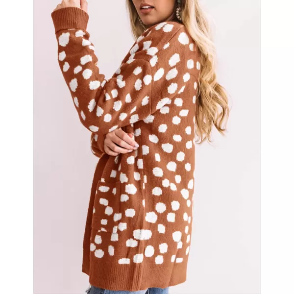 imageZESICA Womens 2024 Fall Winter Long Sleeves Open Front Leopard Print Knitted Sweater Cardigan Coat OutwearRedbrown