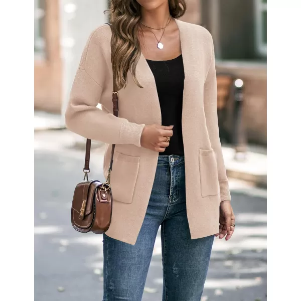 imageZESICA Womens 2024 Fall Winter Long Sleeves Open Front Leopard Print Knitted Sweater Cardigan Coat OutwearSolid Beige