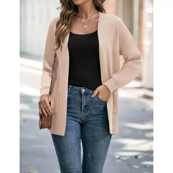 imageZESICA Womens 2024 Fall Winter Long Sleeves Open Front Leopard Print Knitted Sweater Cardigan Coat OutwearSolid Beige