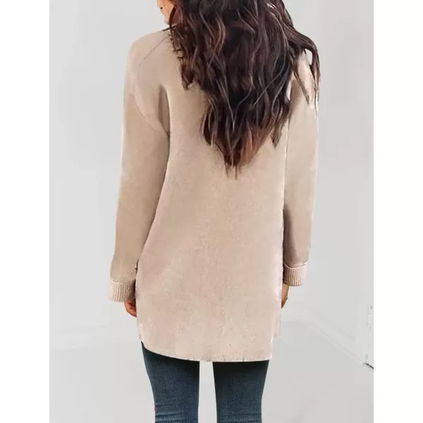 imageZESICA Womens 2024 Fall Winter Long Sleeves Open Front Leopard Print Knitted Sweater Cardigan Coat OutwearSolid Beige