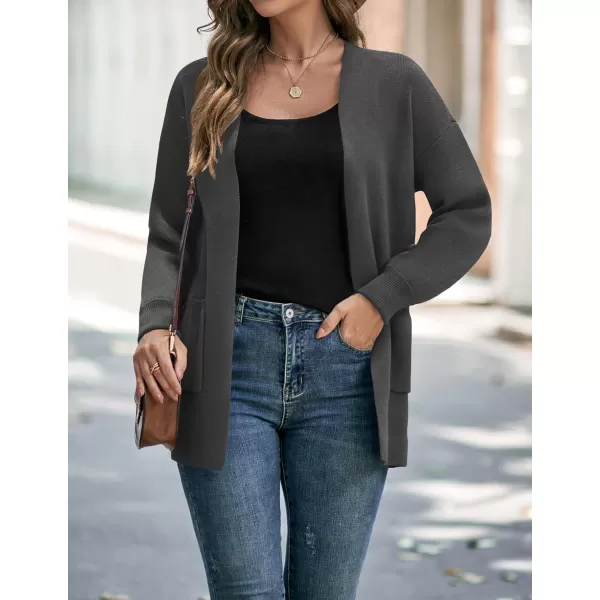 imageZESICA Womens 2024 Fall Winter Long Sleeves Open Front Leopard Print Knitted Sweater Cardigan Coat OutwearSolid Grey