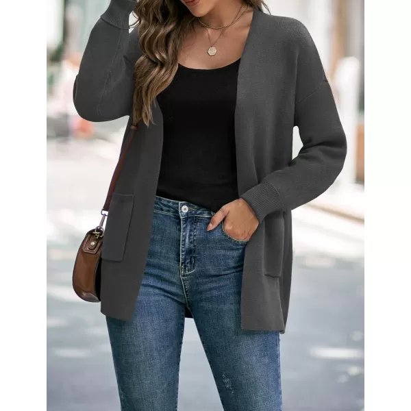imageZESICA Womens 2024 Fall Winter Long Sleeves Open Front Leopard Print Knitted Sweater Cardigan Coat OutwearSolid Grey