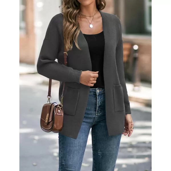 imageZESICA Womens 2024 Fall Winter Long Sleeves Open Front Leopard Print Knitted Sweater Cardigan Coat OutwearSolid Grey