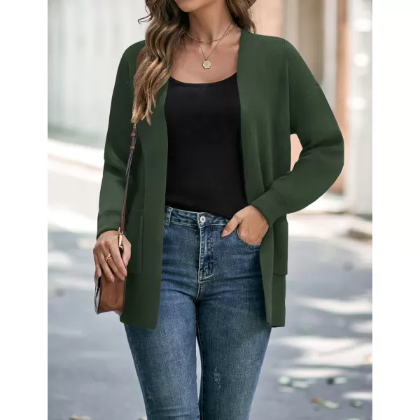 imageZESICA Womens 2024 Fall Winter Long Sleeves Open Front Leopard Print Knitted Sweater Cardigan Coat OutwearSolidgreen