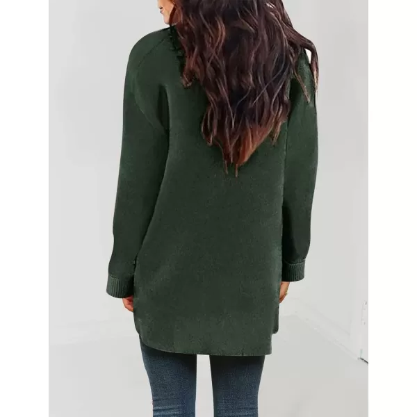 imageZESICA Womens 2024 Fall Winter Long Sleeves Open Front Leopard Print Knitted Sweater Cardigan Coat OutwearSolidgreen