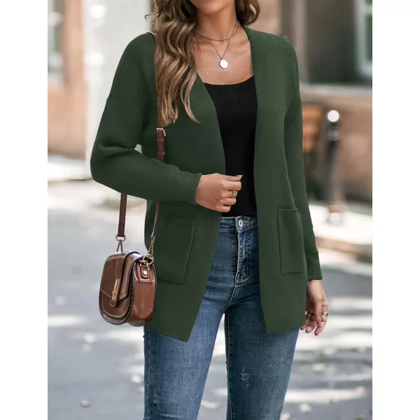 imageZESICA Womens 2024 Fall Winter Long Sleeves Open Front Leopard Print Knitted Sweater Cardigan Coat OutwearSolidgreen