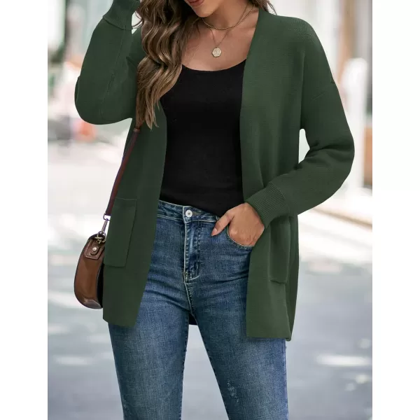 imageZESICA Womens 2024 Fall Winter Long Sleeves Open Front Leopard Print Knitted Sweater Cardigan Coat OutwearSolidgreen