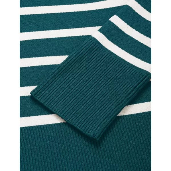imageZESICA Womens 2024 Fall Winter Striped Sweaters Long Sleeve Crew Neck Ribbed Knit Side Slit Oversized Pullover Sweater TopsDarkgreen