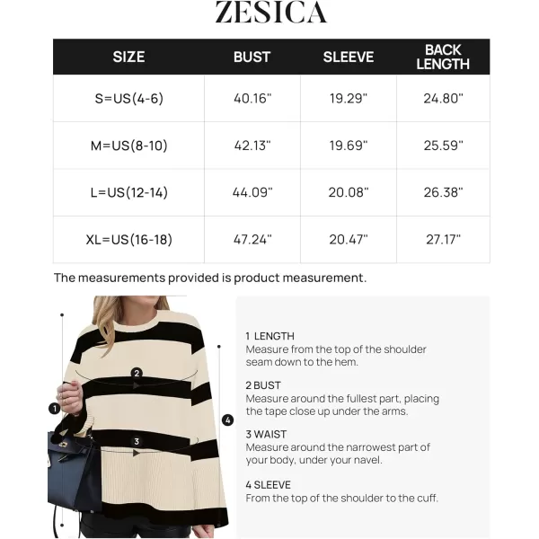 imageZESICA Womens 2024 Fall Winter Striped Sweaters Long Sleeve Crew Neck Ribbed Knit Side Slit Oversized Pullover Sweater TopsNatural