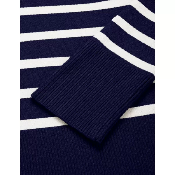 imageZESICA Womens 2024 Fall Winter Striped Sweaters Long Sleeve Crew Neck Ribbed Knit Side Slit Oversized Pullover Sweater TopsNavy