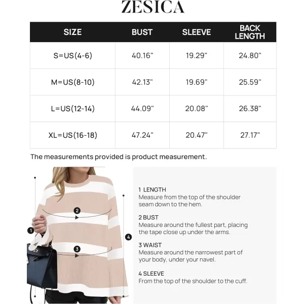 imageZESICA Womens 2024 Fall Winter Striped Sweaters Long Sleeve Crew Neck Ribbed Knit Side Slit Oversized Pullover Sweater TopsSand