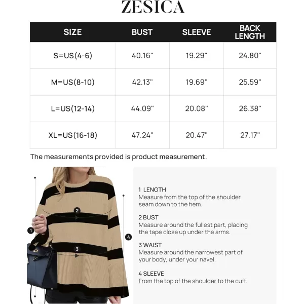 imageZESICA Womens 2024 Fall Winter Striped Sweaters Long Sleeve Crew Neck Ribbed Knit Side Slit Oversized Pullover Sweater TopsTan