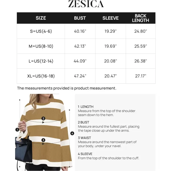 imageZESICA Womens 2024 Fall Winter Striped Sweaters Long Sleeve Crew Neck Ribbed Knit Side Slit Oversized Pullover Sweater TopsToffee