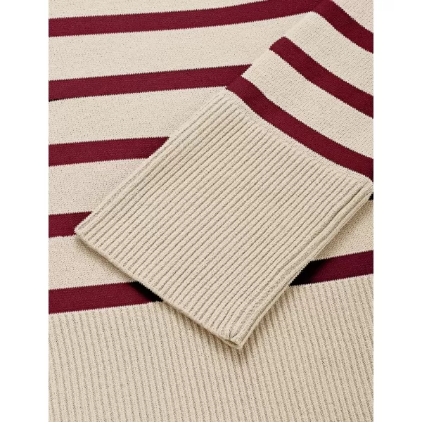 imageZESICA Womens 2024 Fall Winter Striped Sweaters Long Sleeve Crew Neck Ribbed Knit Side Slit Oversized Pullover Sweater TopsVintagered