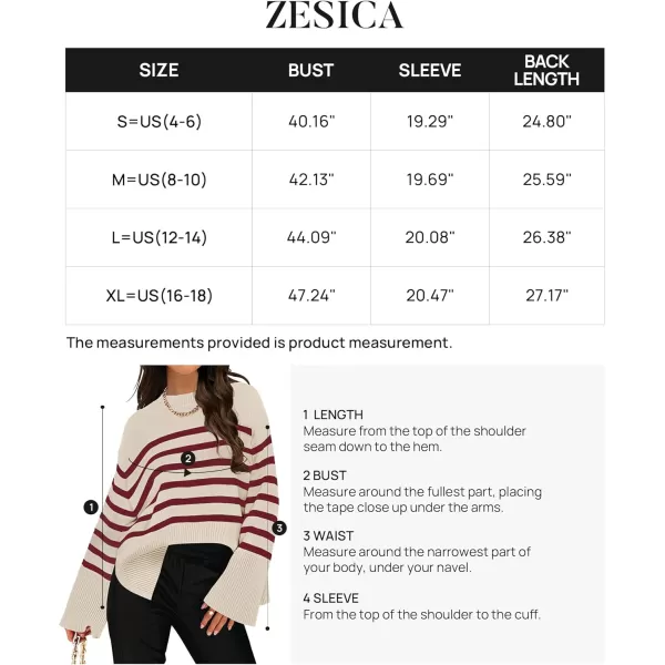 imageZESICA Womens 2024 Fall Winter Striped Sweaters Long Sleeve Crew Neck Ribbed Knit Side Slit Oversized Pullover Sweater TopsVintagered