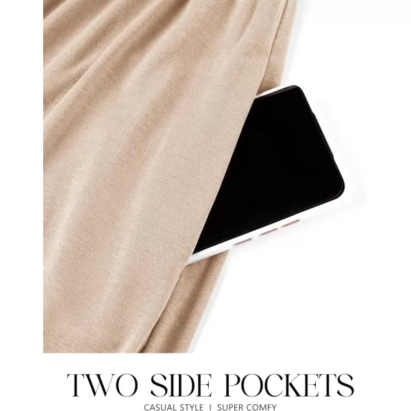 imageZESICA Womens 2024 Long Sleeve Dress Crewneck Casual Loose Pleated Tiered Swing Maxi Dresses with PocketsApricot