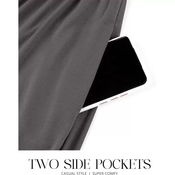 imageZESICA Womens 2024 Long Sleeve Dress Crewneck Casual Loose Pleated Tiered Swing Maxi Dresses with PocketsDarkgrey
