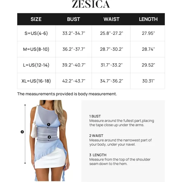 imageZESICA Womens 2024 Mesh Sheer Long Tank Tops Sexy See Through Asymmetrical Ruffle Layering Sleeveless ShirtsBlue